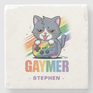 Porta-copo De Pedra Gaymer - Gato de Jogos Arco-Íris com Console LGB