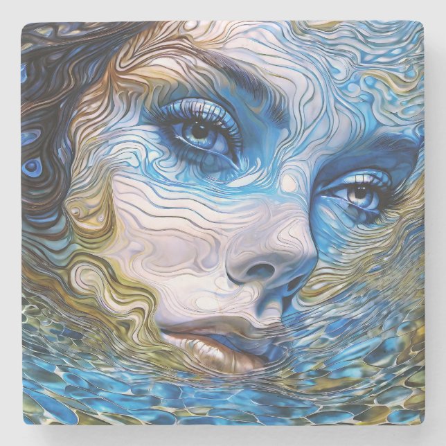 Porta-copo De Pedra "Gaze De Aço" - Mulheres Na Água (Frente)