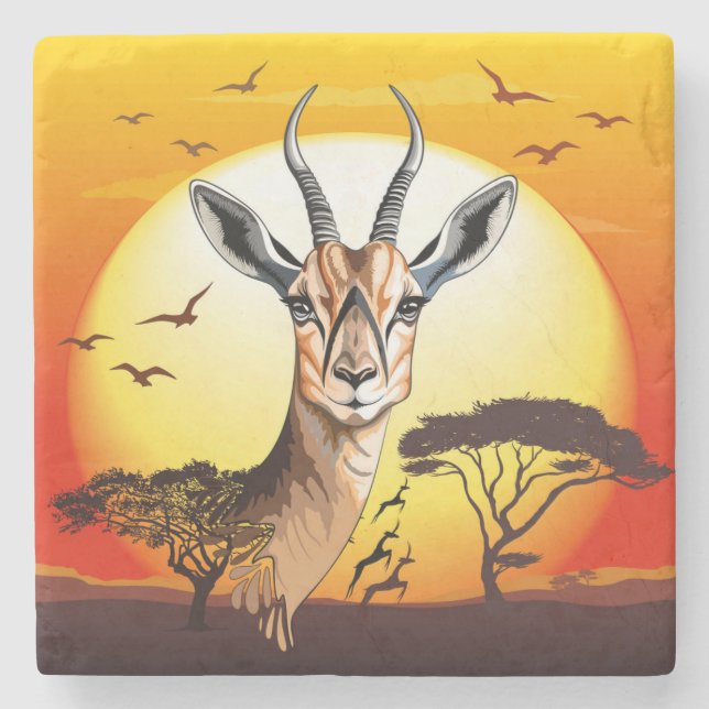 Porta-copo De Pedra Gazelle African Antelope Wild Animal (Frente)