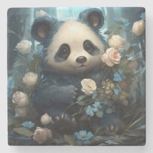 Porta-copo De Pedra Gentil Urso Panda Entre Rosas Selvagens