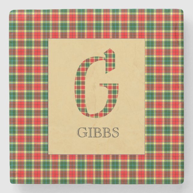 Porta-copo De Pedra Gibbs Tartan Monograma G (Frente)