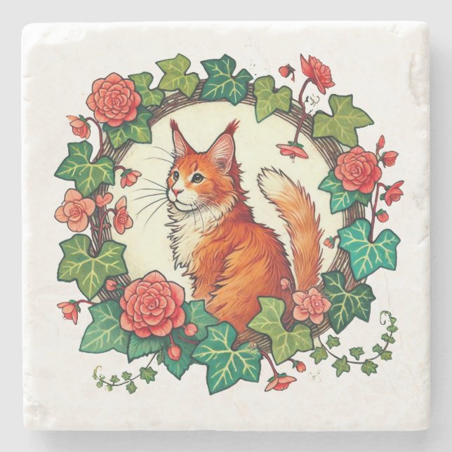 Porta-copo De Pedra Ginger Maine Coon Cat (Frente)
