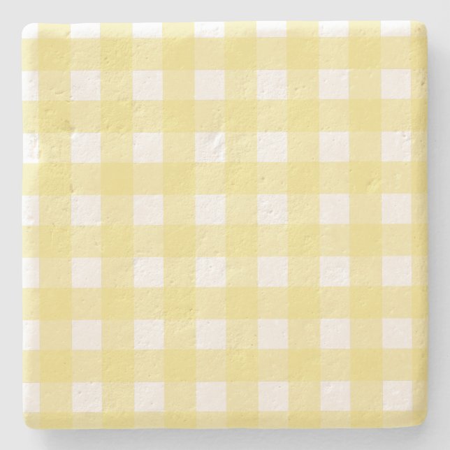Porta-copo De Pedra Gingham amarelo pálido e branco (Frente)