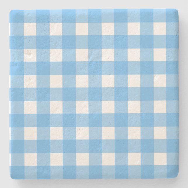Porta-copo De Pedra Gingham azul (Frente)