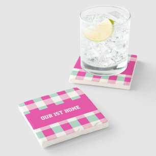 Porta-copo De Pedra Gingham Pattern Our 1rua Home