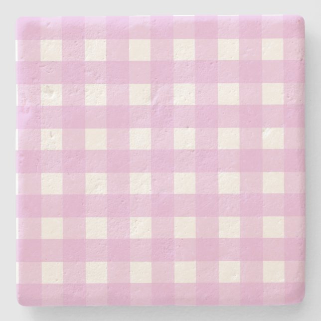 Porta-copo De Pedra Gingham rosa pálido (Frente)