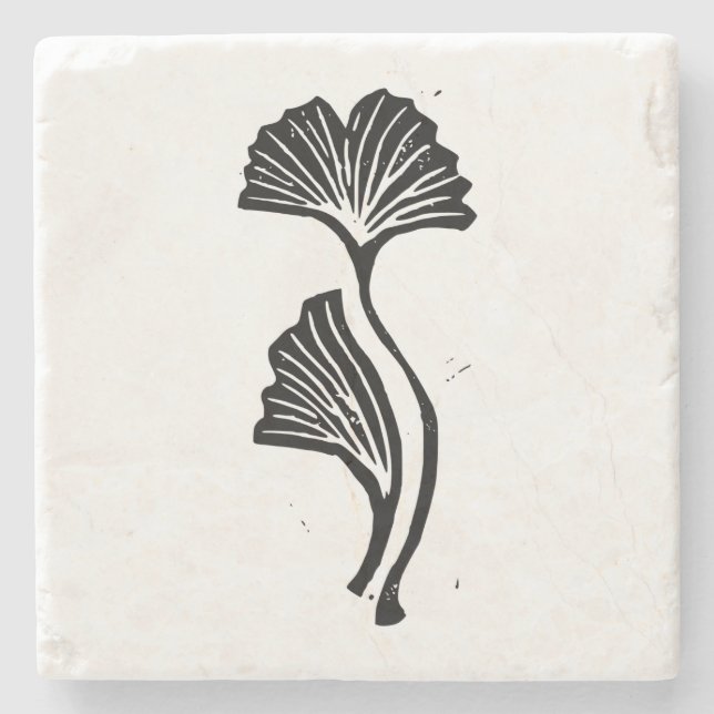 Porta-copo De Pedra Gingko Leaf Lino Impressão (Frente)