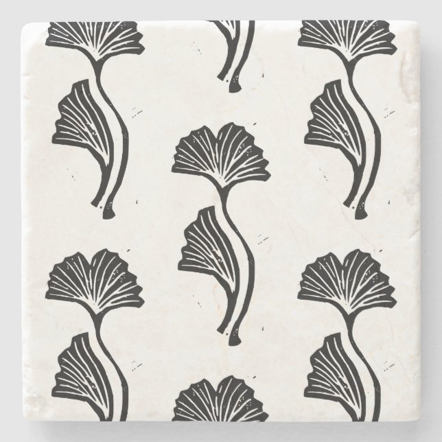 Porta-copo De Pedra Gingko Leaf Lino Impressão Stone Porta copos (Frente)