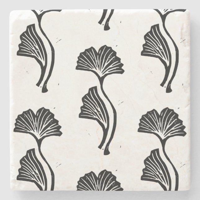Porta-copo De Pedra Gingko Leaf Lino Impressão Stone Porta copos (Frente)