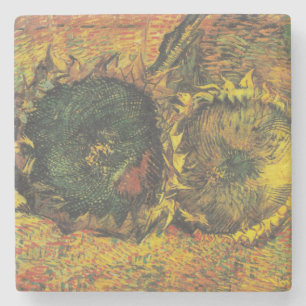 Porta-copo De Pedra Girassóis de Van Gogh - Arte Floral Dourada Vintag