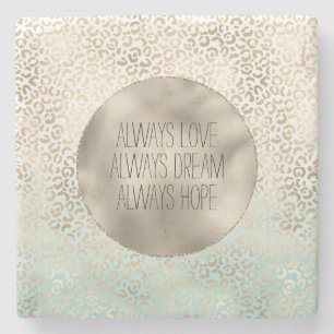 Porta-copo De Pedra Girly Mint Dourado Ombre Leopard