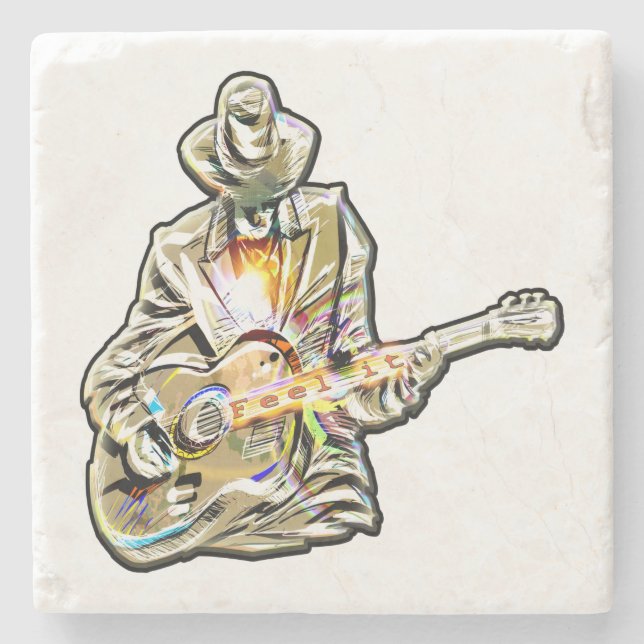 Porta-copo De Pedra Gitarren Blues Mann - Feel it  (Frente)