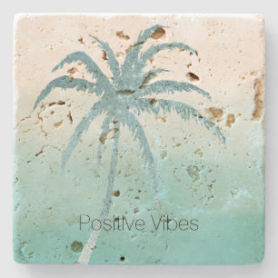 Porta-copo De Pedra Glam Aqua Tropical Palm Tree Ombre     