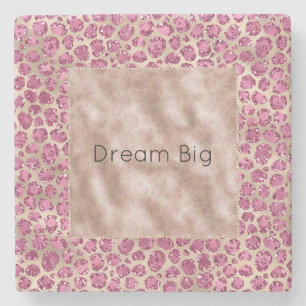 Porta-copo De Pedra Glitz de Leopardo Rosa Rosa, Dourada, Personalizad