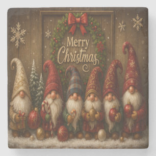 Porta-copo De Pedra Gnomos de Natal Lindos e Alegres
