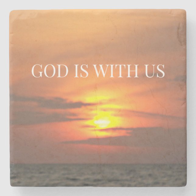 Porta-copo De Pedra "God Is With Us Sunrise Minimalist Design" (Frente)
