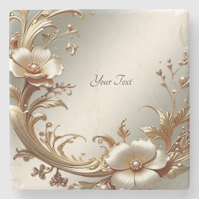 Porta-copo De Pedra Gold Floral Stone Coaster (Frente)