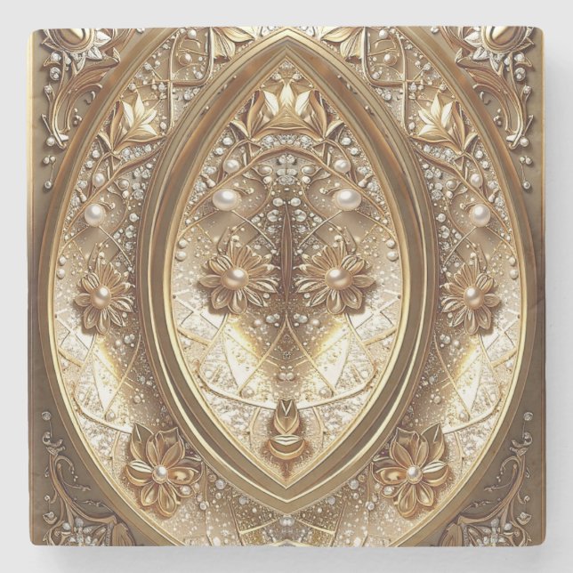 Porta-copo De Pedra Golden Ornate Frame Stone Coaster (Frente)