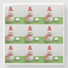 Porta-copo De Pedra Golf Snow Man com bola de golfe no Natal verde