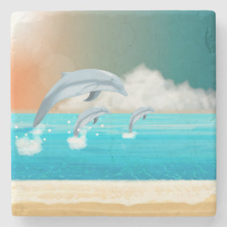 Porta-copo De Pedra golfinhos respirando no oceano