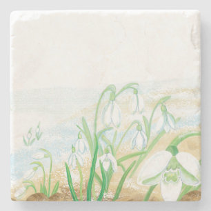 Porta-copo De Pedra Gotas Brancas de Neve, Ilustração de Galanthus niv