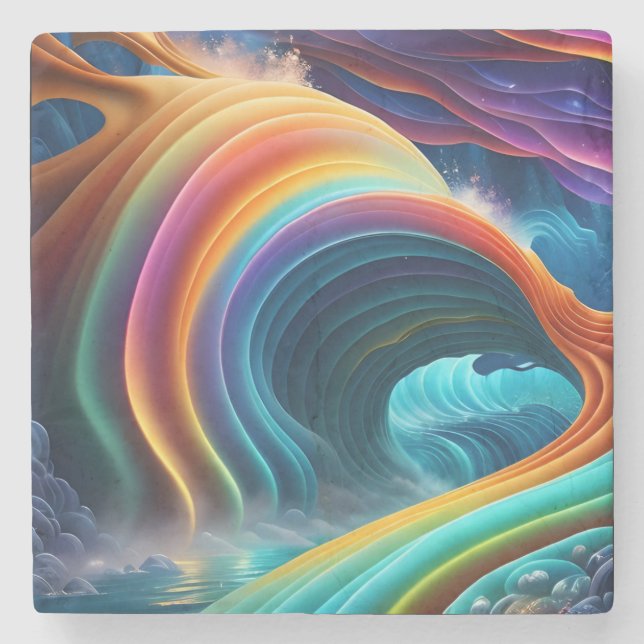 Porta-copo De Pedra Graceful Bright Rainbow Waterfall (Frente)