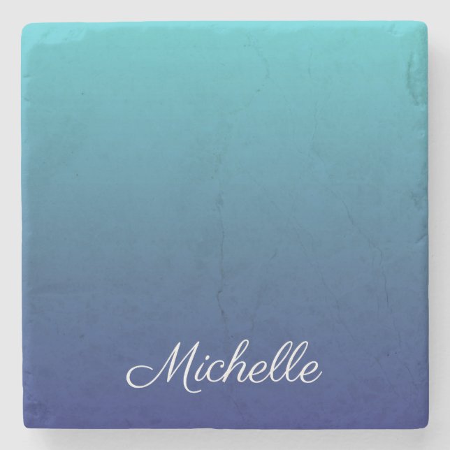 Porta-copo De Pedra Gradiente azul-ombre personalizado (Frente)