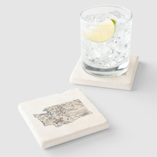 Porta-copo De Pedra Gráfico de Estado de Vintage do Mapa de Imagens A