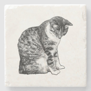 Porta-copo De Pedra Gráfico de Gato Retroativo para Mesas de outono