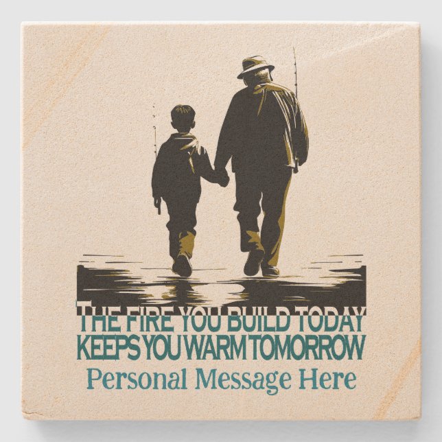 Porta-copo De Pedra Grandfather and Grandson Headed for Fishing  (Frente)