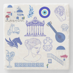 Porta-copo De Pedra Grécia Azul e Branco