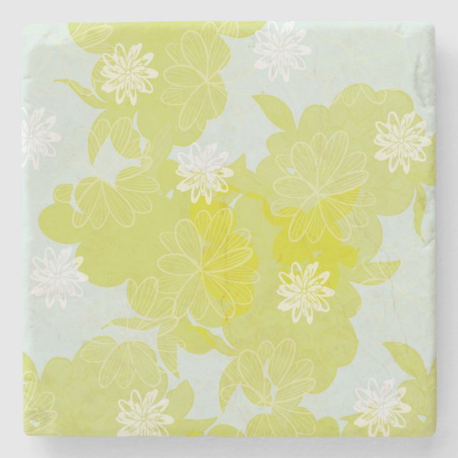 Porta-copo De Pedra Green Flowers (Frente)