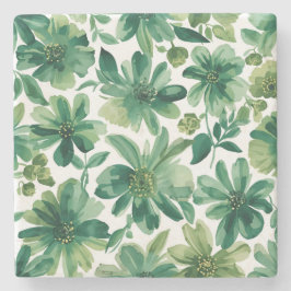 Porta-copo De Pedra Green Garden Floral Botanical Watercolor Painting