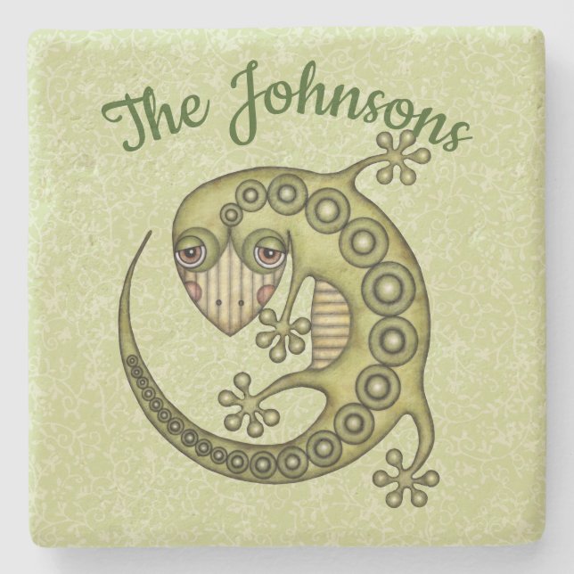 Porta-copo De Pedra Green Lizard (Frente)