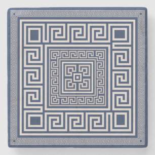 Porta-copo De Pedra Grego - Chave grega - Azul e creme