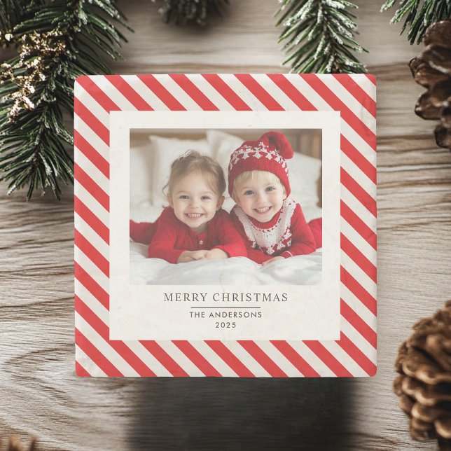 Porta-copo De Pedra "Greve Vermelha com Foto Feliz Natal e Nome (Criador carregado)