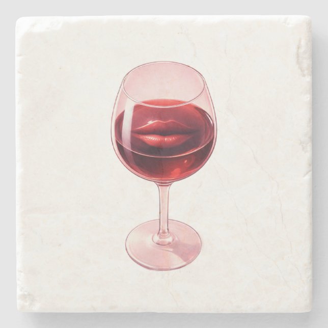 Porta-copo De Pedra Guardanapos de Cocktail com Taça de Vinho e Lábios (Frente)