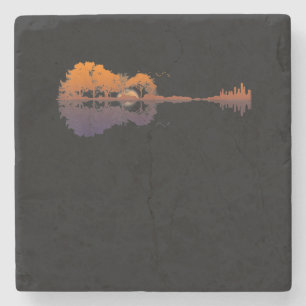 Porta-copo De Pedra Guitar Lake Shadow Love Guitar Gift Music Lovers