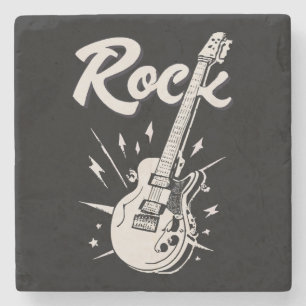 Porta-copo De Pedra Guitarra elétrica com palavra rock
