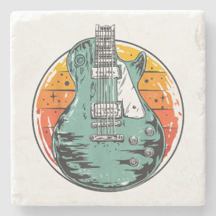 Porta-copo De Pedra Guitarra Elétrica Retro Pôr do Sol Vintage Banda d