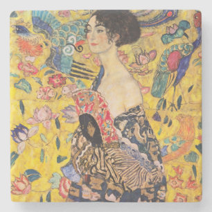 Porta-copo De Pedra Gustav Klimt - Dama com Leque