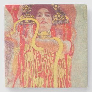 Porta-copo De Pedra Gustav Klimt Red Woman Dourada pintura Cobra