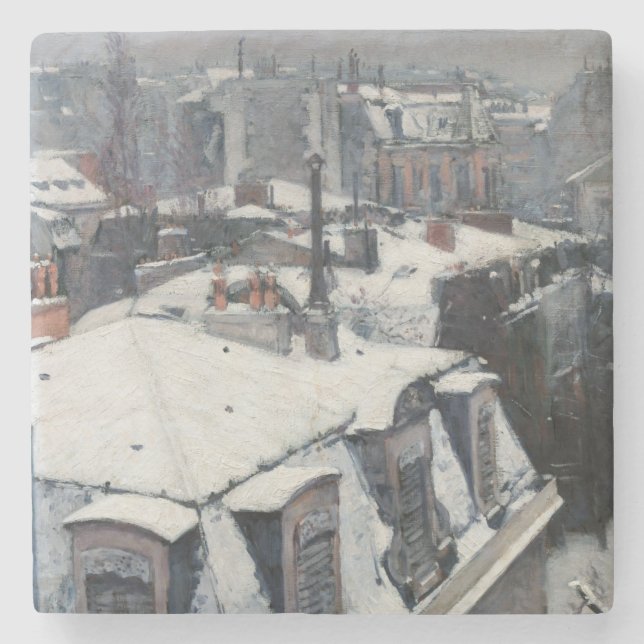Porta-copo De Pedra Gustave Caillebotte - Telhados na neve (Frente)