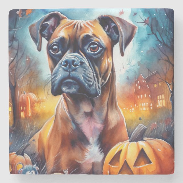 Porta-copo De Pedra Halloween Boxer Com Pumpkins Assustado (Frente)