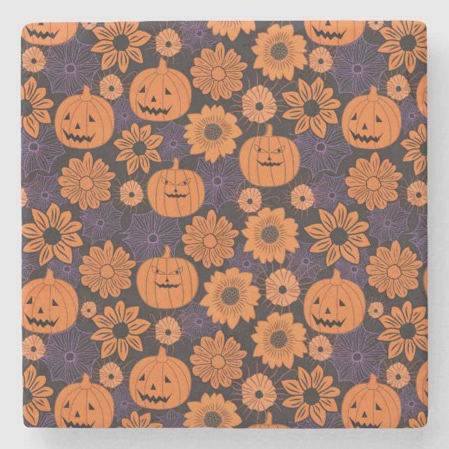 Porta-copo De Pedra Halloween Floral (Frente)