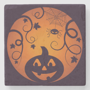 Porta-copo De Pedra Halloween Jack ou lanterna abóbora face e aranha
