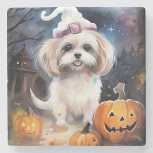 Porta-copo De Pedra Halloween Malti Tzu Com Pumpkins Assustado