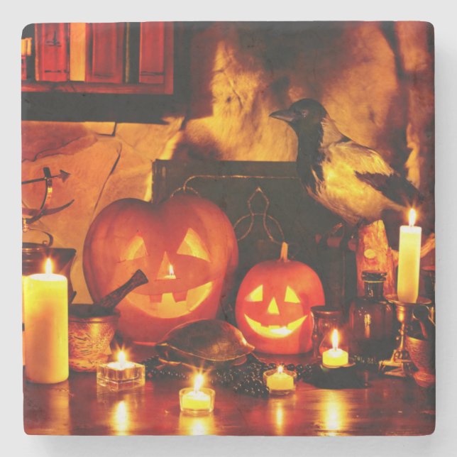 Porta-copo De Pedra Halloween Pumpkin Lanterna (Frente)