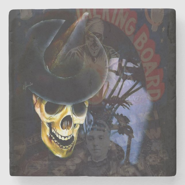 Porta-copo De Pedra Halloween Talking Board Skeleton Coaster (Frente)