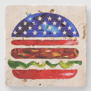Porta-copo De Pedra Hamburger América (Pintura Branca No. 5)
